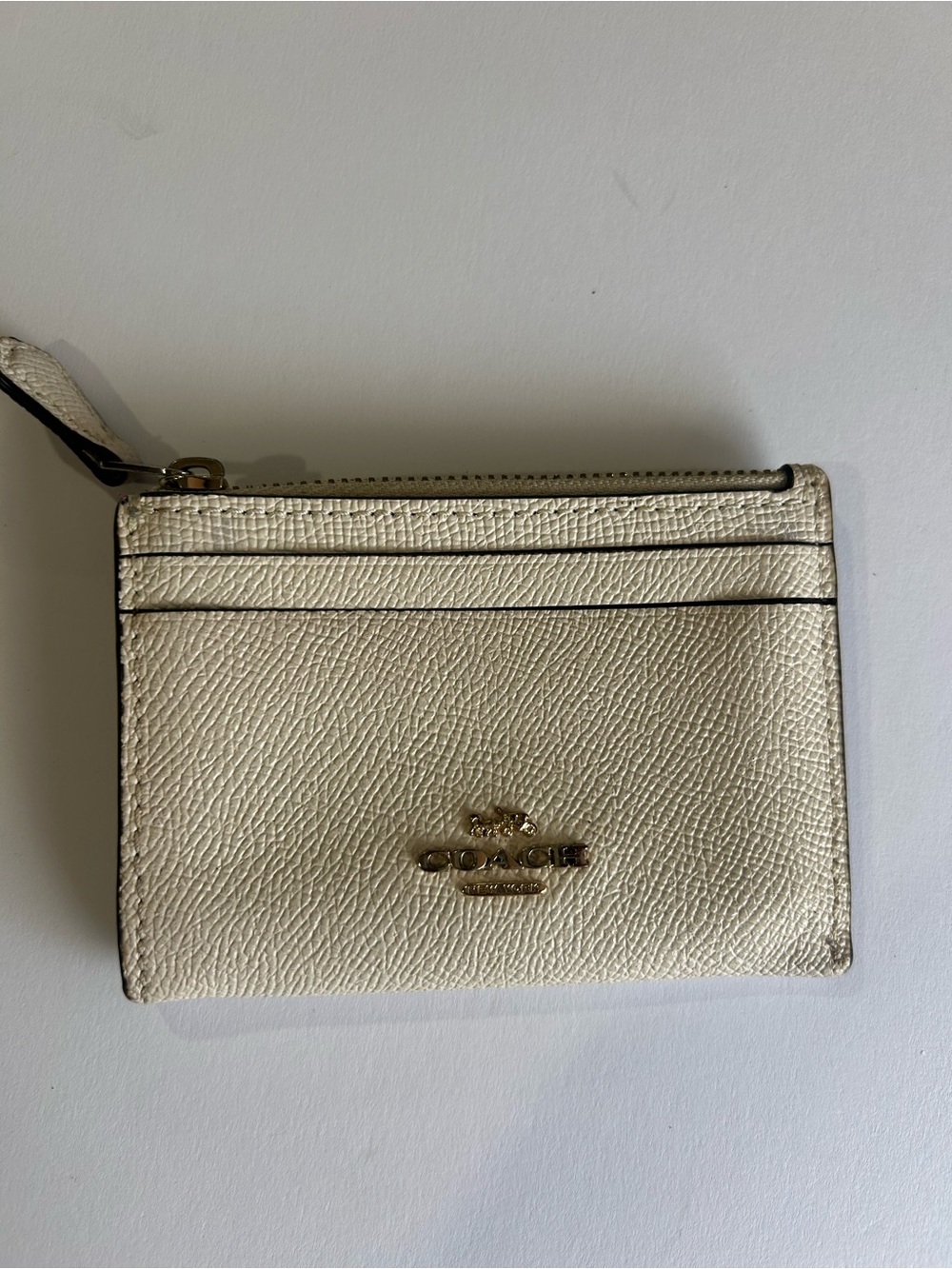 Coach Ivory Leather Card Wallet with Gold Logo